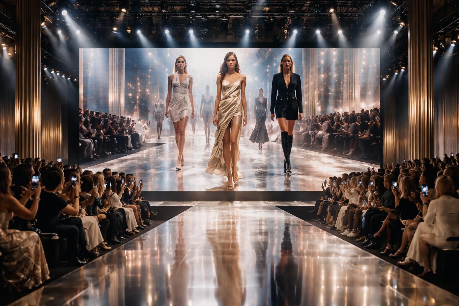 découvrez notre écran de projection idéal pour créer une ambiance fashion show unique grâce à un défilé en boucle fluide et captivant.